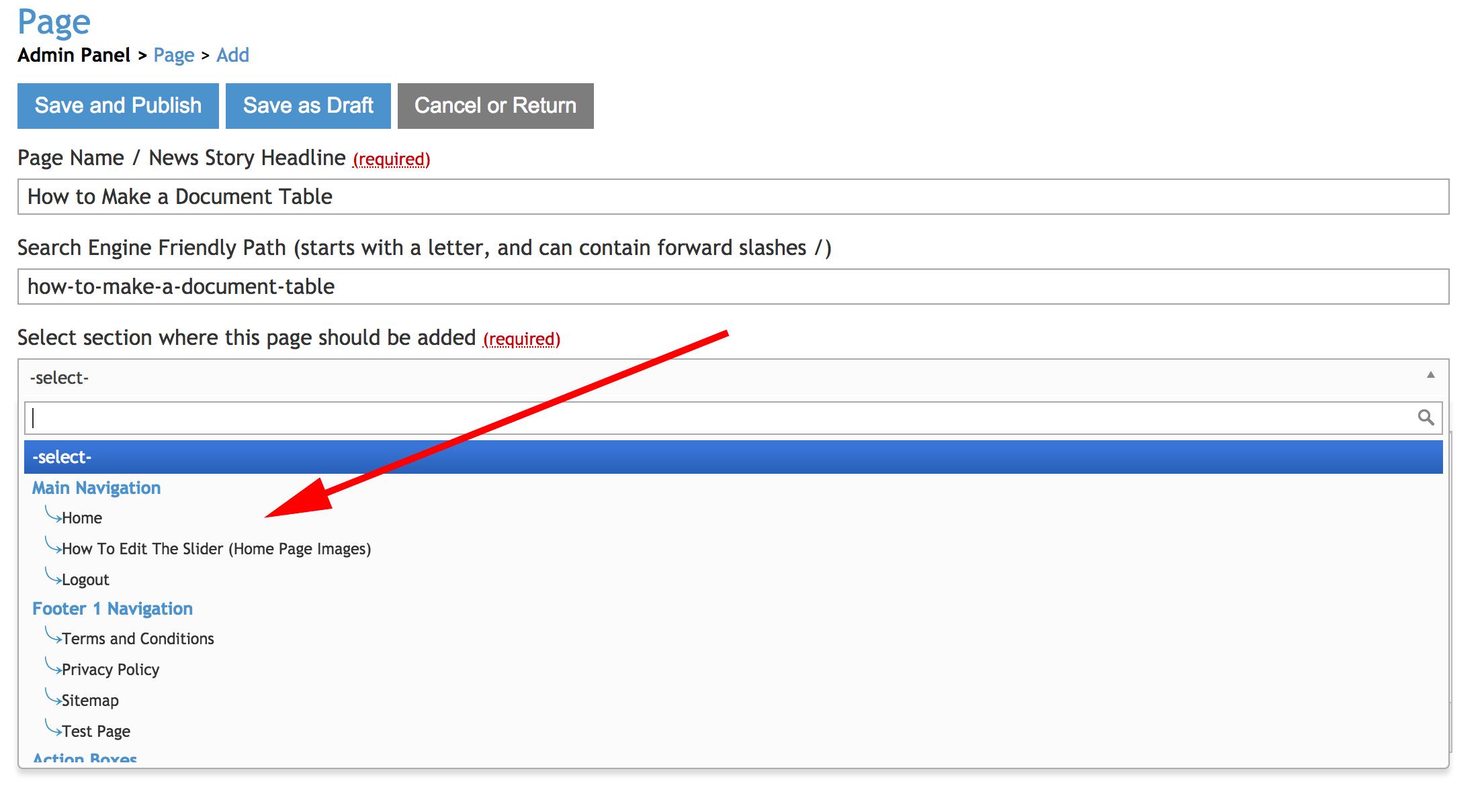 how to add page - choose navigation