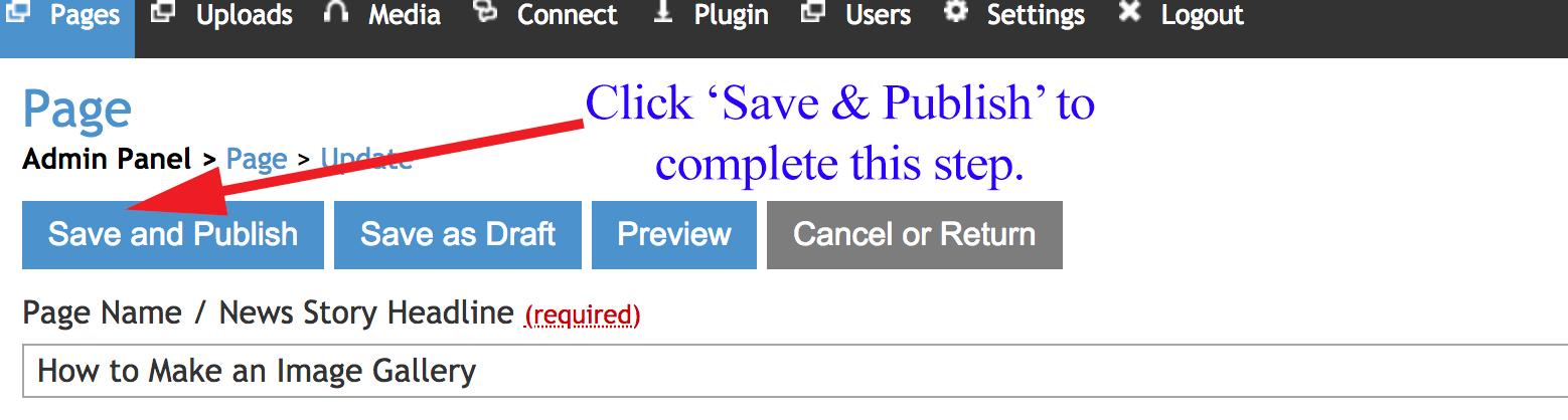 image gallery save and publish
