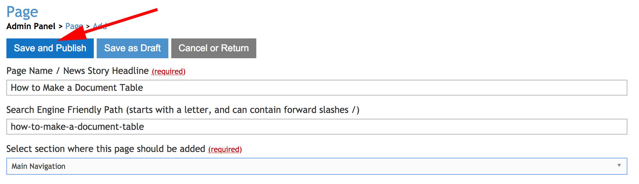 how to add page - save and publish