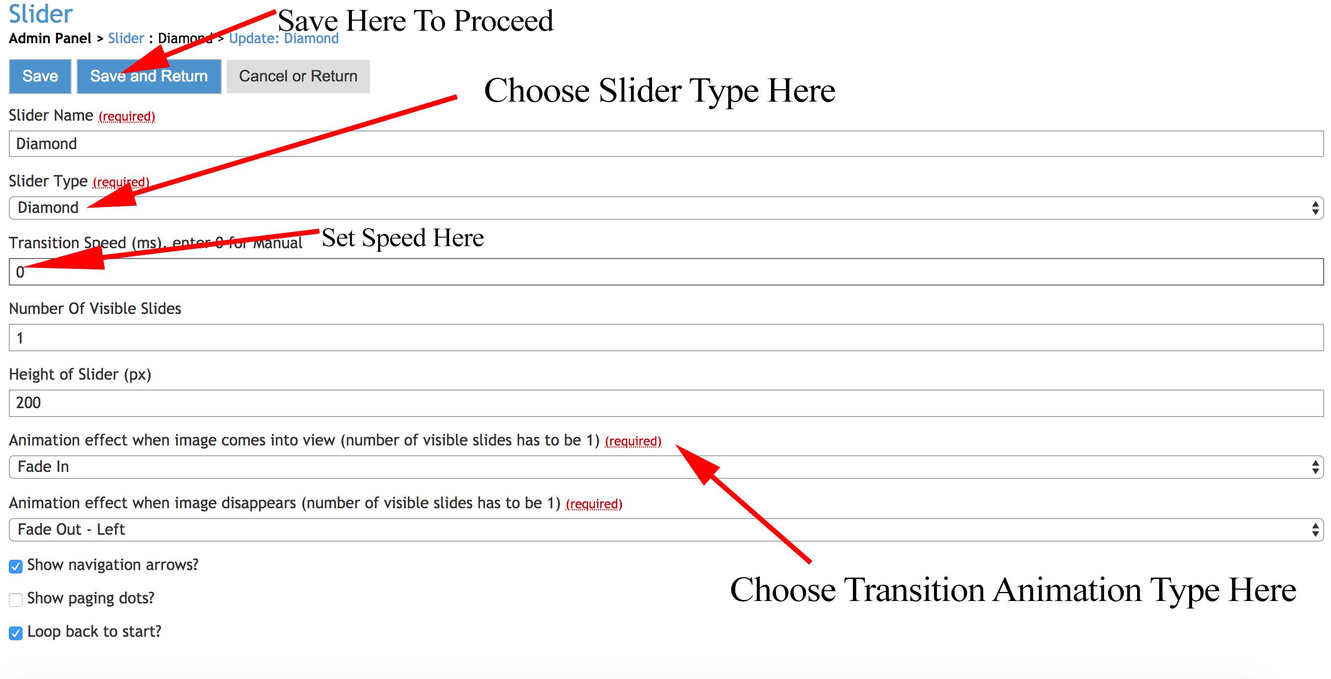 How to edit slider control page