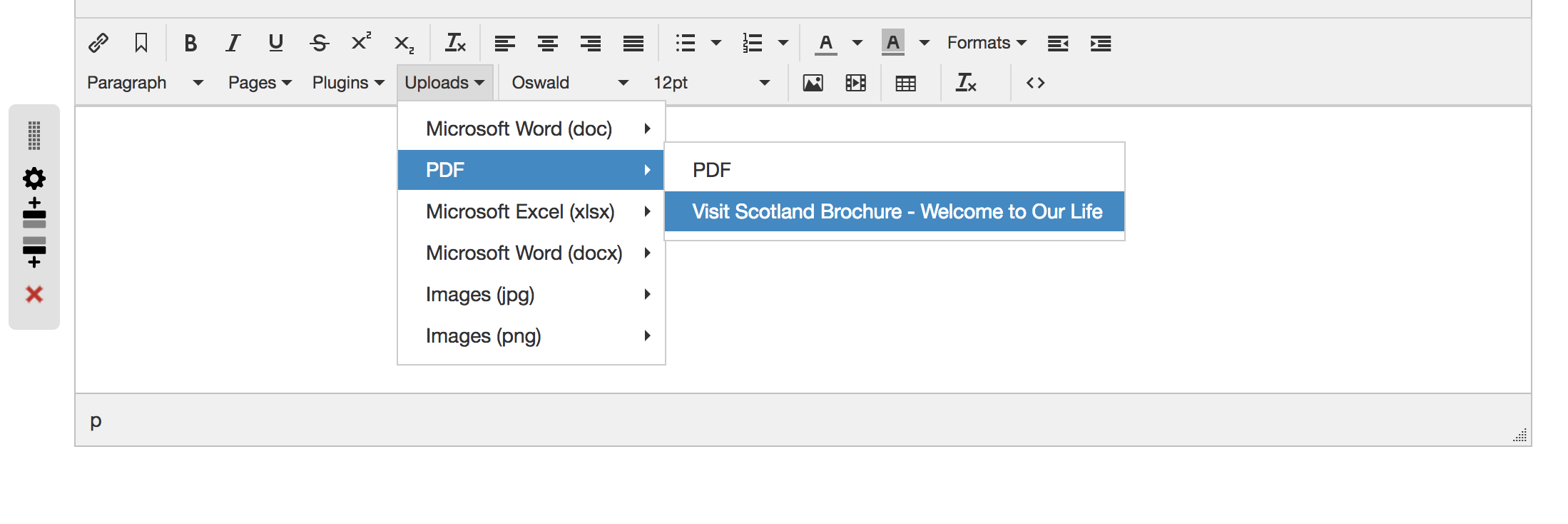 how to upload a document insert to page